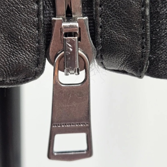 BURBERRY London Double Breasted Dark Gray/ Black Leather Trim Coat Jacket Sz 6 - Picture 15 of 15